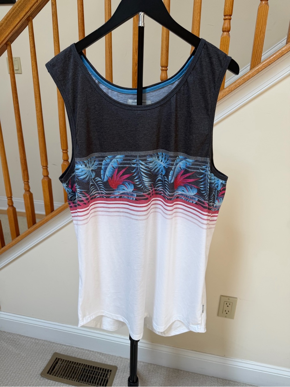 Ocean Current Black, Blue & Pink Tropical Stripe Tank